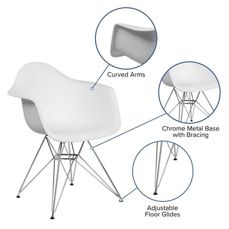 Alonza Series White Plastic Chair with Chrome Base