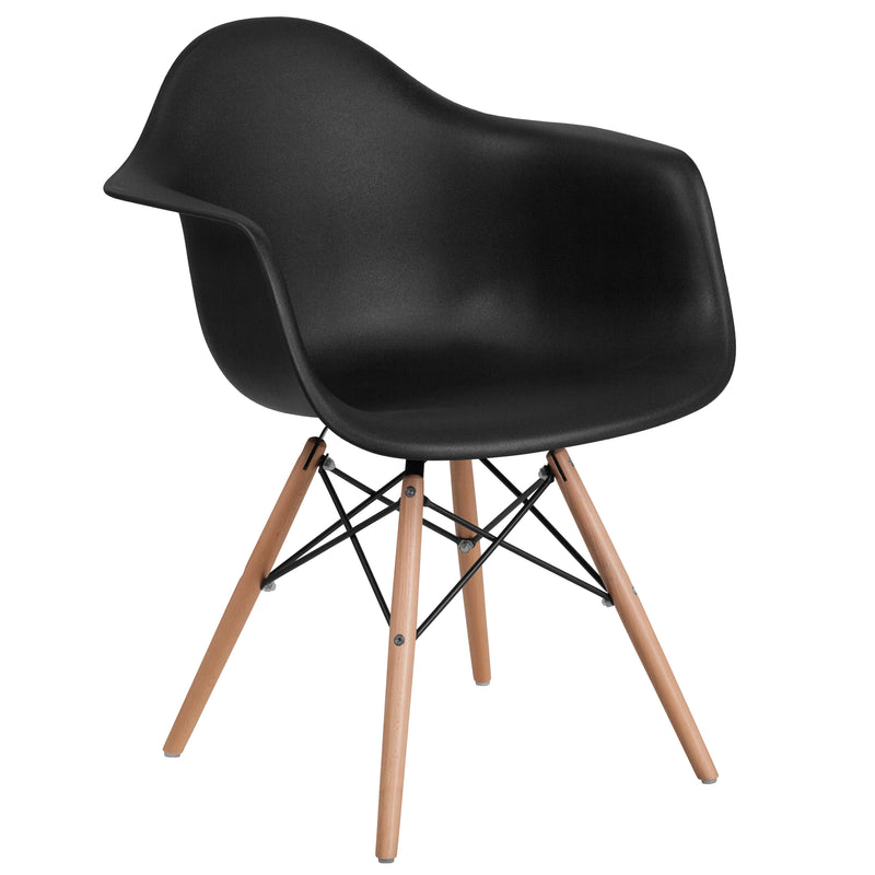 Alonza Series Black Plastic Chair with Wooden Legs