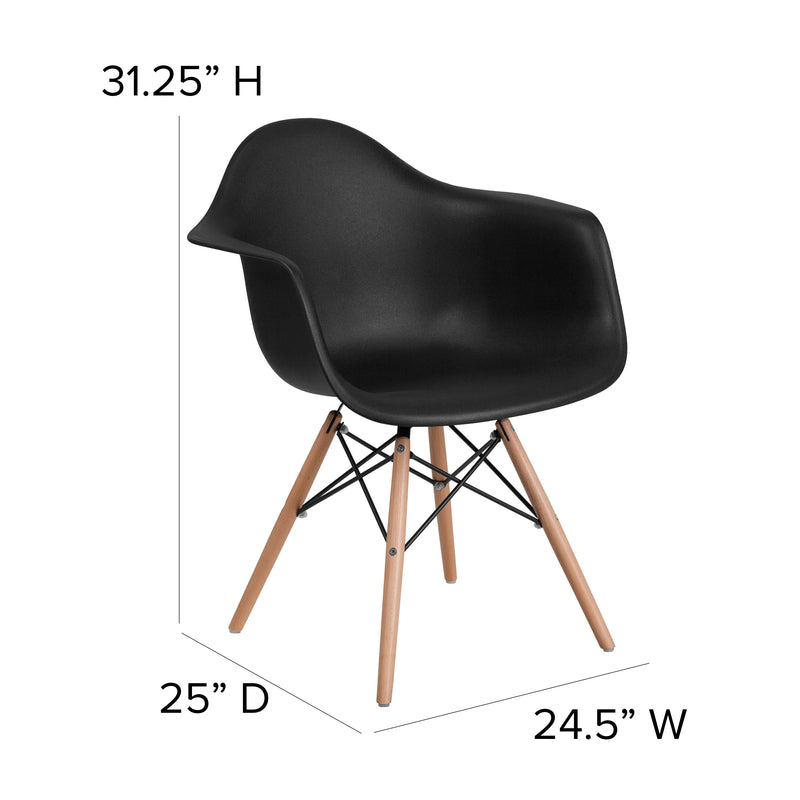 Alonza Series Black Plastic Chair with Wooden Legs