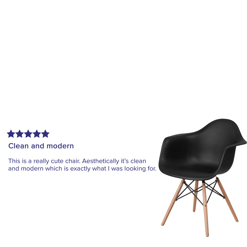 Alonza Series Black Plastic Chair with Wooden Legs