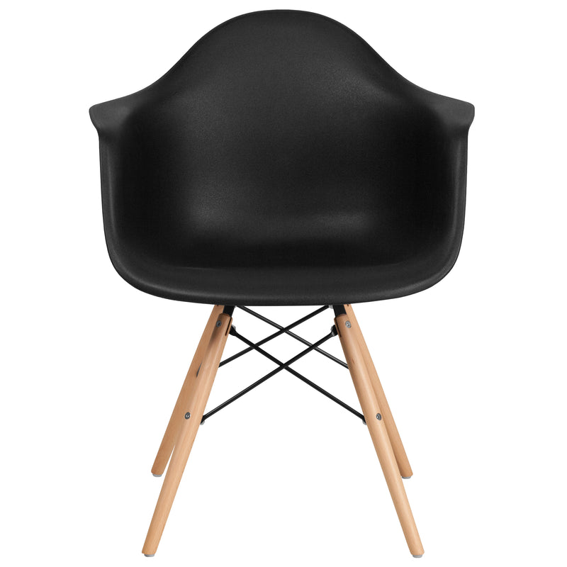 Alonza Series Black Plastic Chair with Wooden Legs