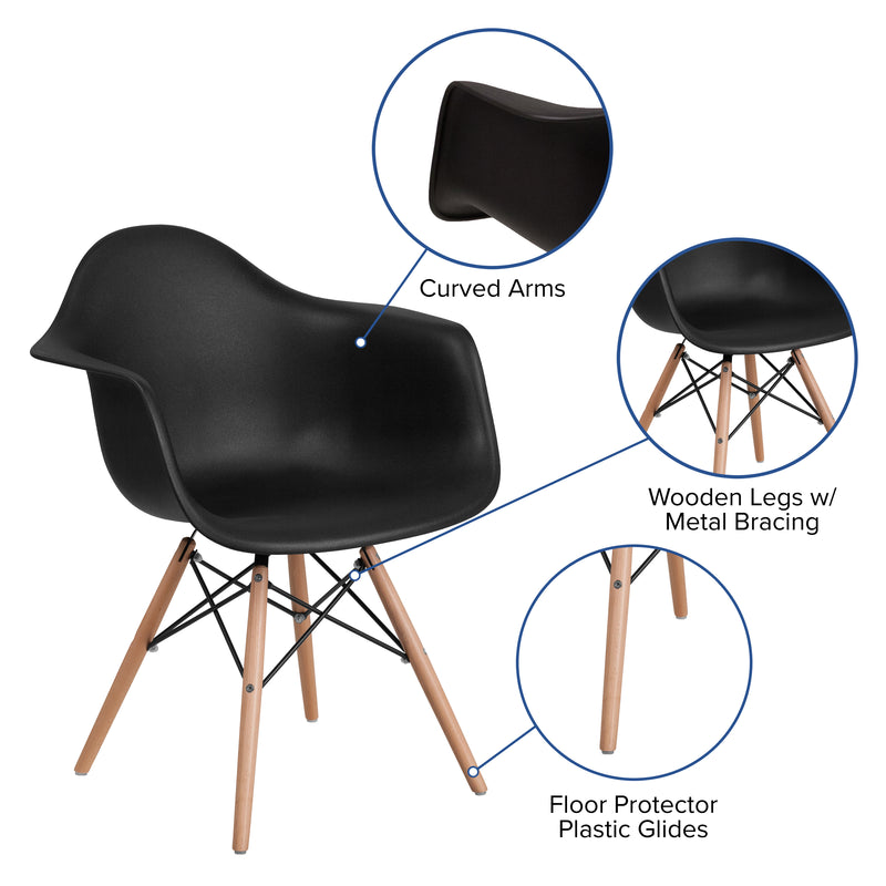 Alonza Series Black Plastic Chair with Wooden Legs