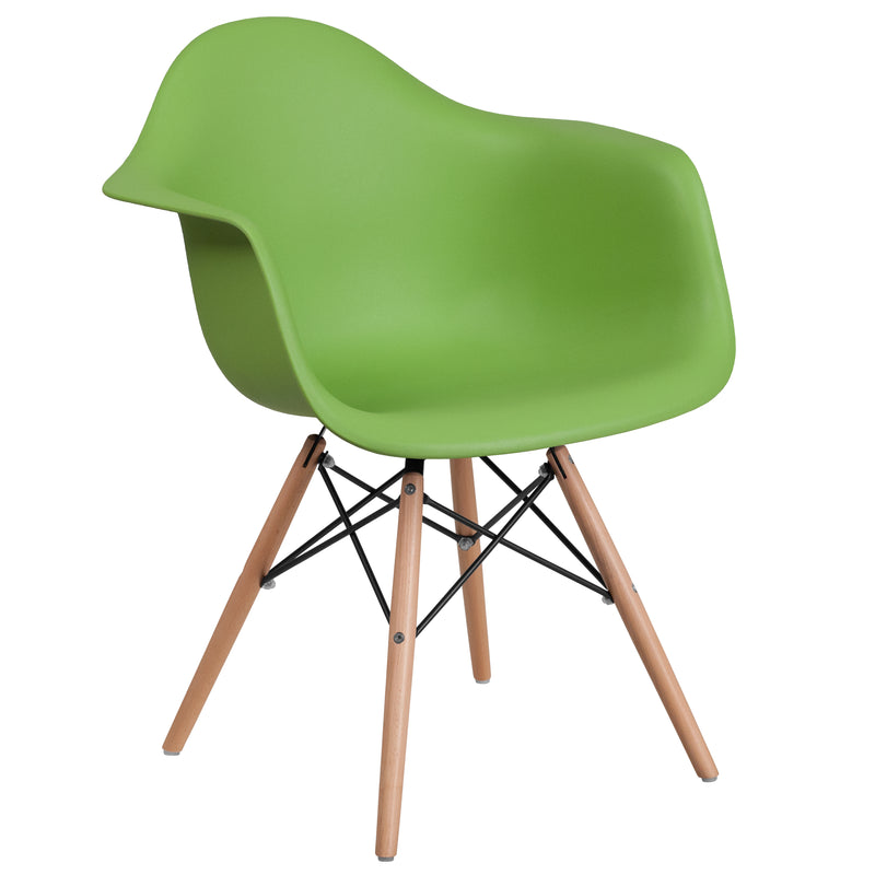 Alonza Series Green Plastic Chair with Wooden Legs