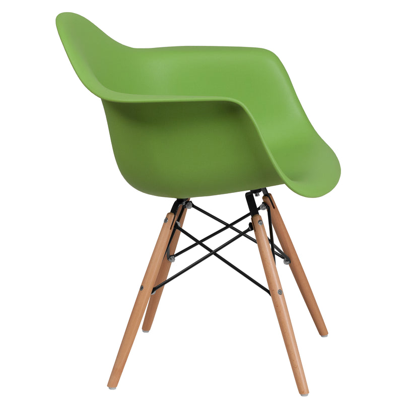 Alonza Series Green Plastic Chair with Wooden Legs