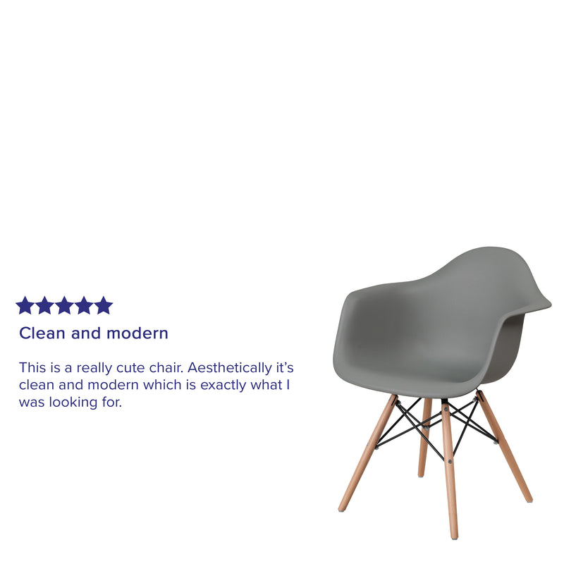 Alonza Series Moss Gray Plastic Chair with Wooden Legs