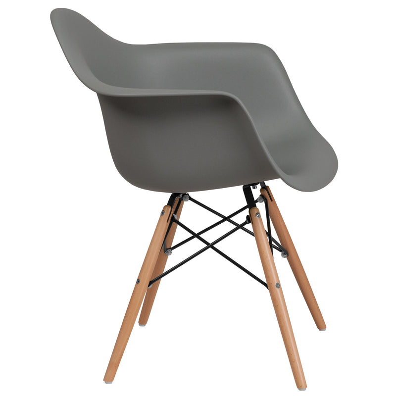 Alonza Series Moss Gray Plastic Chair with Wooden Legs