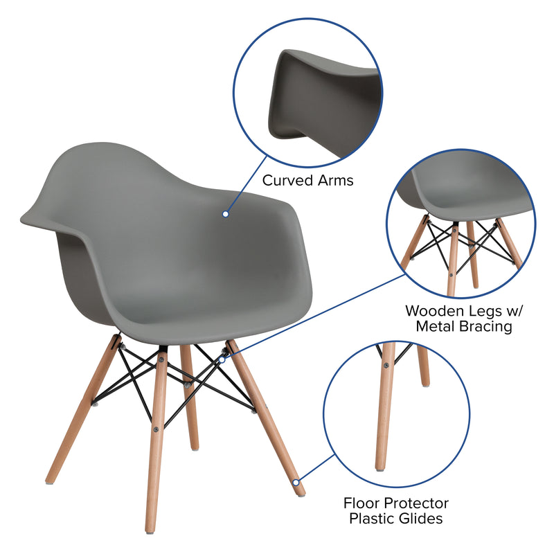 Alonza Series Moss Gray Plastic Chair with Wooden Legs