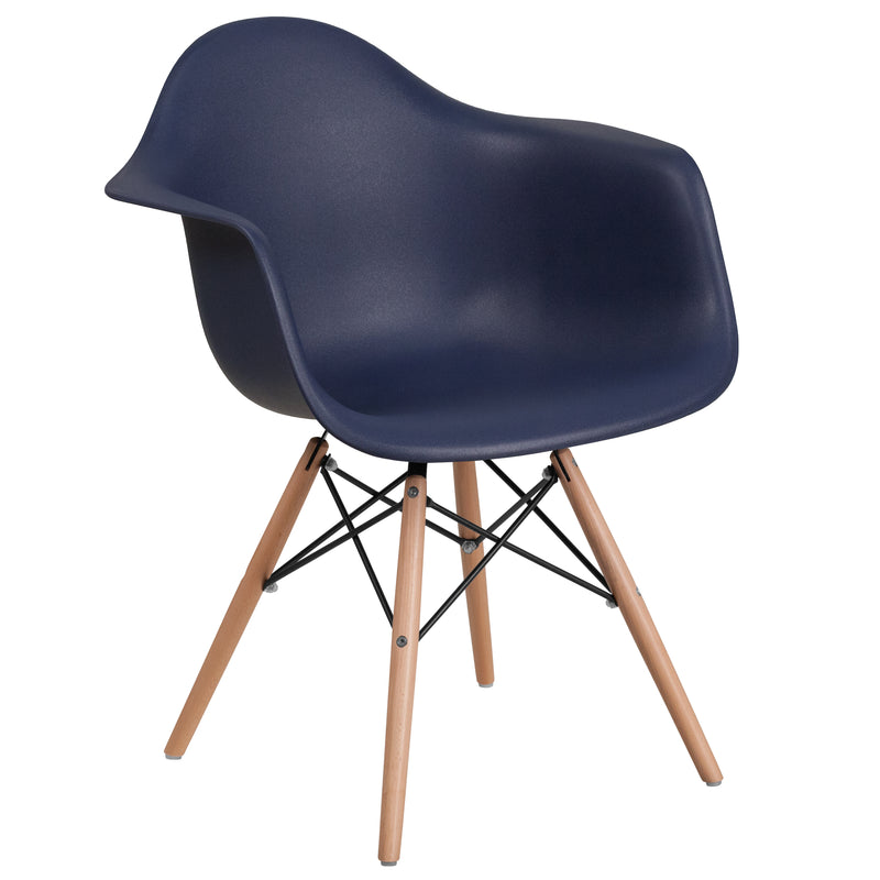 Alonza Series Navy Plastic Chair with Wooden Legs