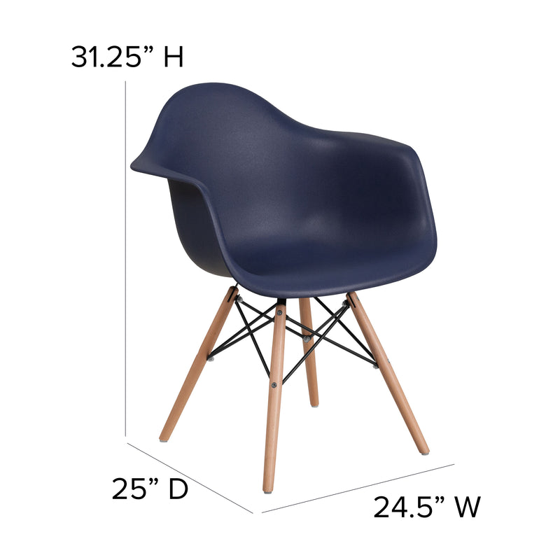 Alonza Series Navy Plastic Chair with Wooden Legs