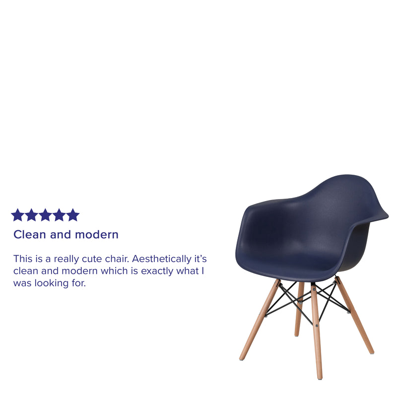 Alonza Series Navy Plastic Chair with Wooden Legs