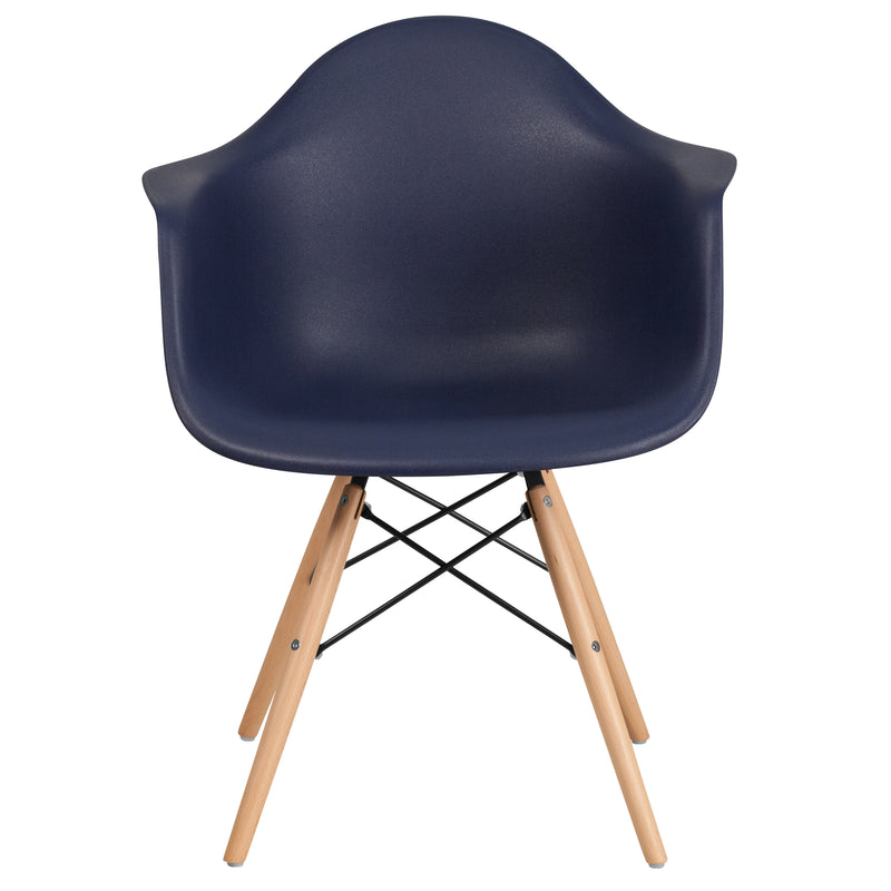 Alonza Series Navy Plastic Chair with Wooden Legs