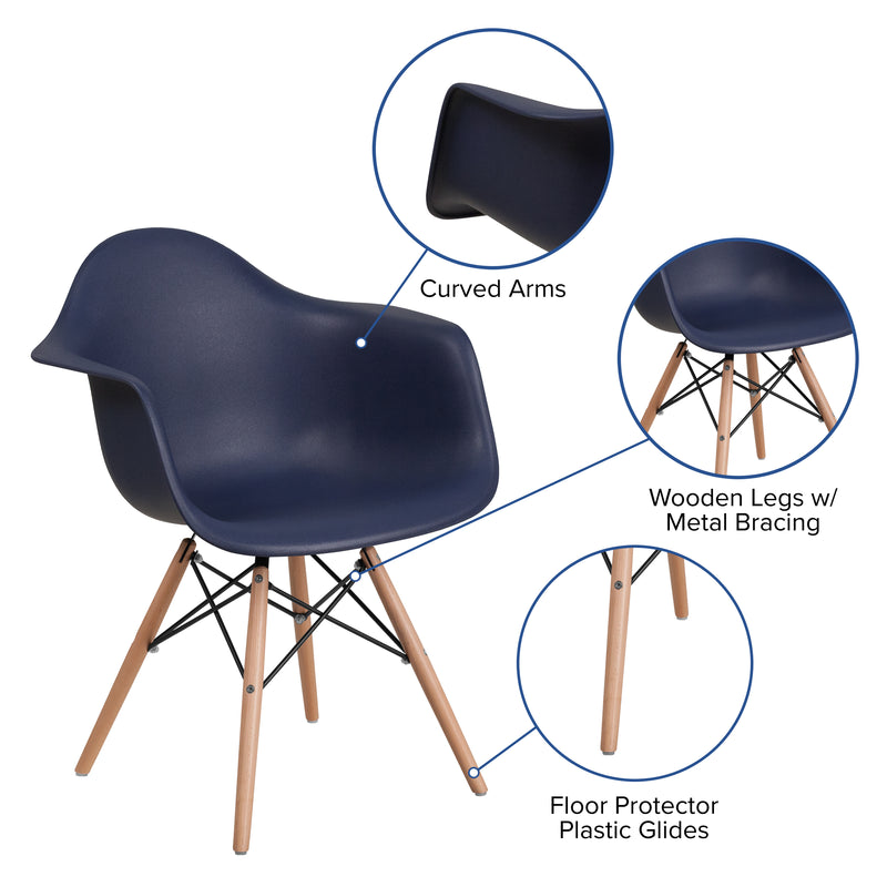 Alonza Series Navy Plastic Chair with Wooden Legs