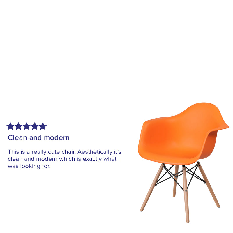 Alonza Series Orange Plastic Chair with Wooden Legs