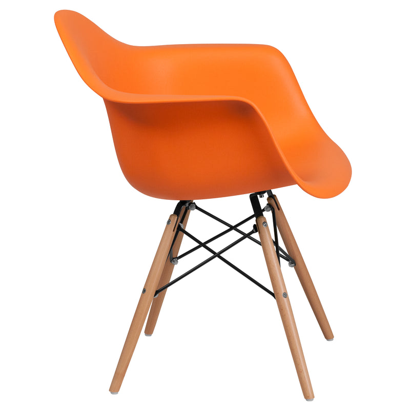 Alonza Series Orange Plastic Chair with Wooden Legs