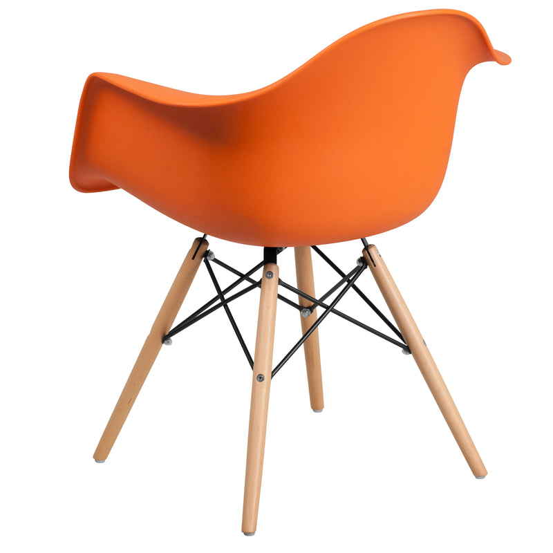 Alonza Series Orange Plastic Chair with Wooden Legs