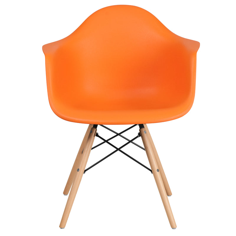 Alonza Series Orange Plastic Chair with Wooden Legs