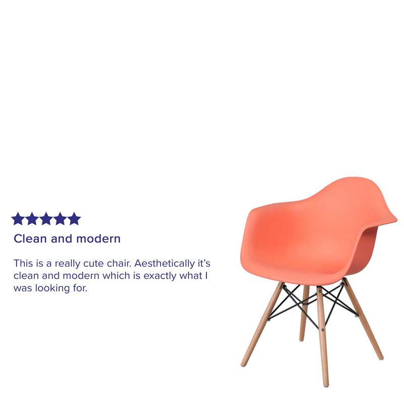 Alonza Series Peach Plastic Chair with Wooden Legs