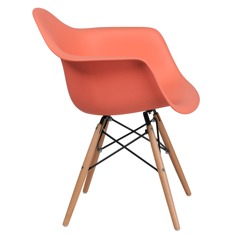 Alonza Series Peach Plastic Chair with Wooden Legs