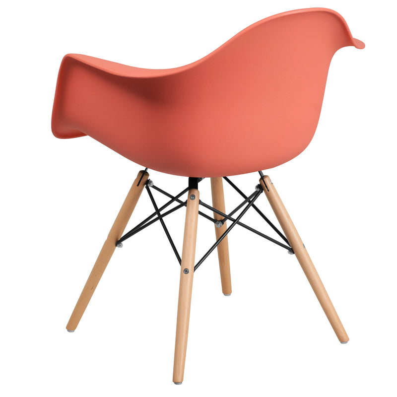 Alonza Series Peach Plastic Chair with Wooden Legs