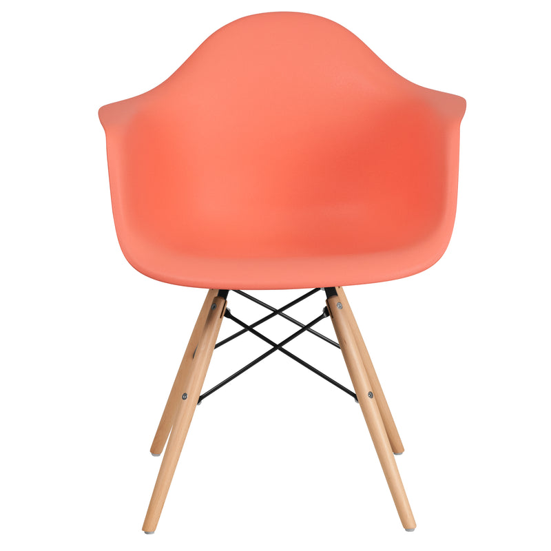 Alonza Series Peach Plastic Chair with Wooden Legs