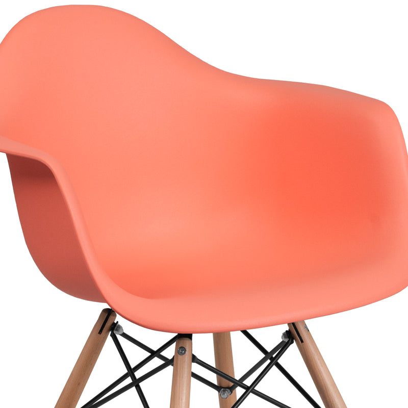 Alonza Series Peach Plastic Chair with Wooden Legs