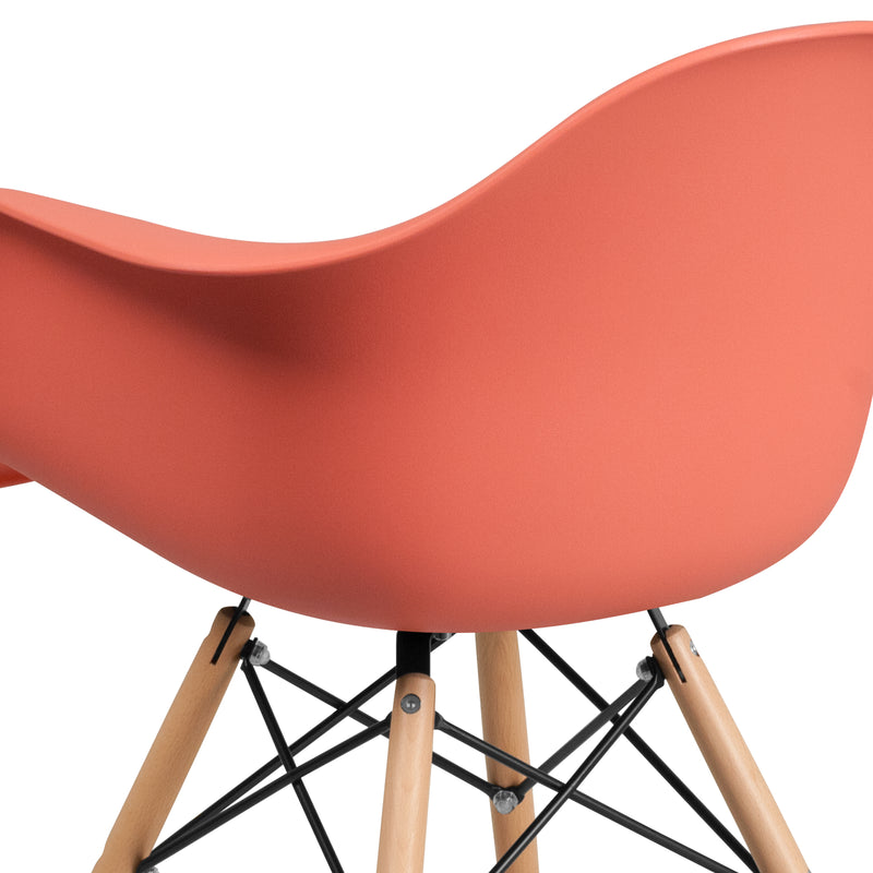 Alonza Series Peach Plastic Chair with Wooden Legs