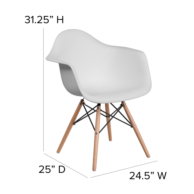 Alonza Series White Plastic Chair with Wooden Legs