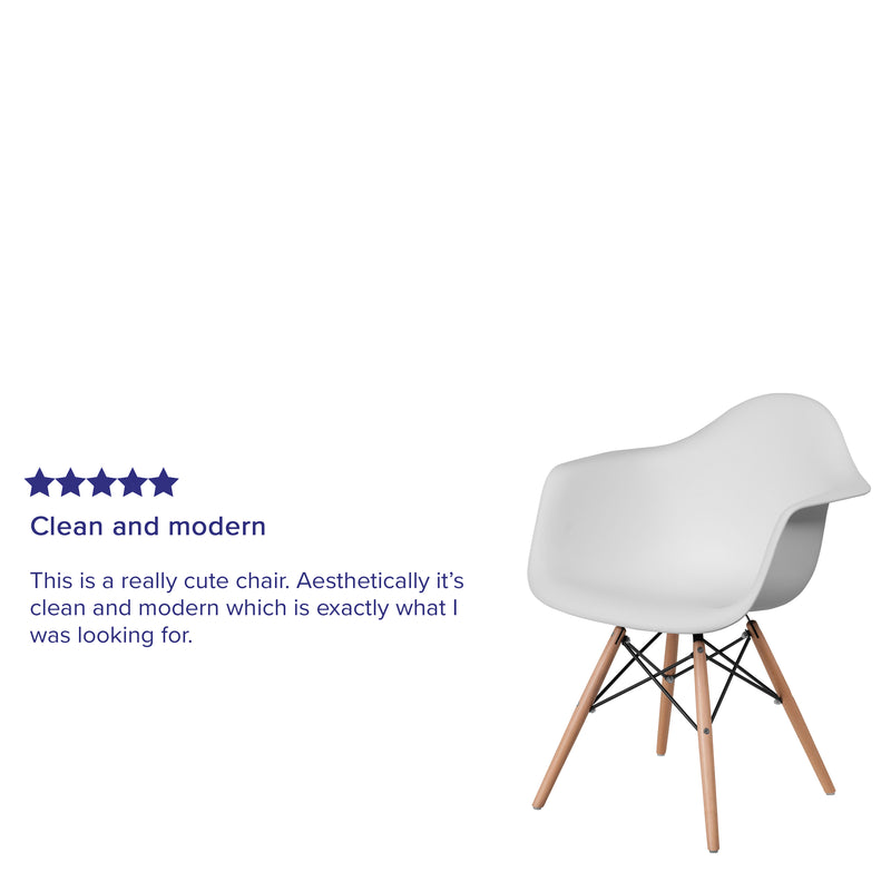 Alonza Series White Plastic Chair with Wooden Legs