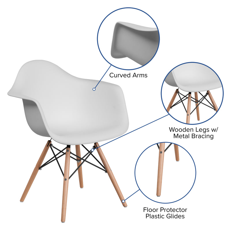 Alonza Series White Plastic Chair with Wooden Legs