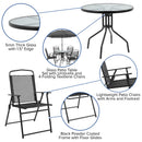Nantucket 6 Piece Black Patio Garden Set with Umbrella Table and Set of 4 Folding Chairs