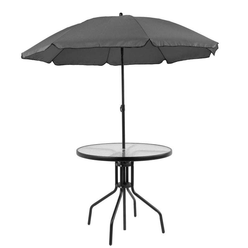 Nantucket 6 Piece Black Patio Garden Set with Umbrella Table and Set of 4 Folding Chairs