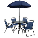 Nantucket 6 Piece Navy Patio Garden Set with Umbrella Table and Set of 4 Folding Chairs