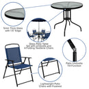Nantucket 6 Piece Navy Patio Garden Set with Umbrella Table and Set of 4 Folding Chairs