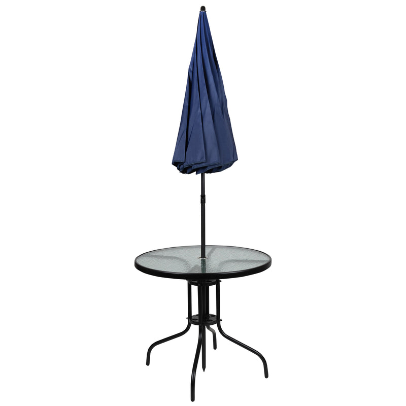 Nantucket 6 Piece Navy Patio Garden Set with Umbrella Table and Set of 4 Folding Chairs