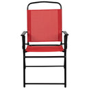 Nantucket 6 Piece Red Patio Garden Set with Umbrella Table and Set of 4 Folding Chairs