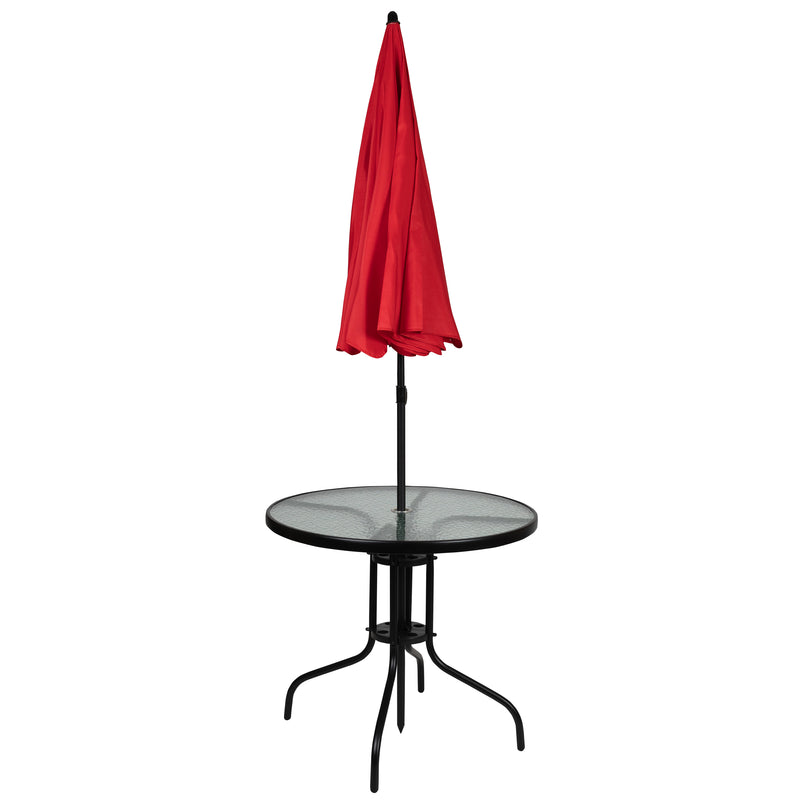 Nantucket 6 Piece Red Patio Garden Set with Umbrella Table and Set of 4 Folding Chairs