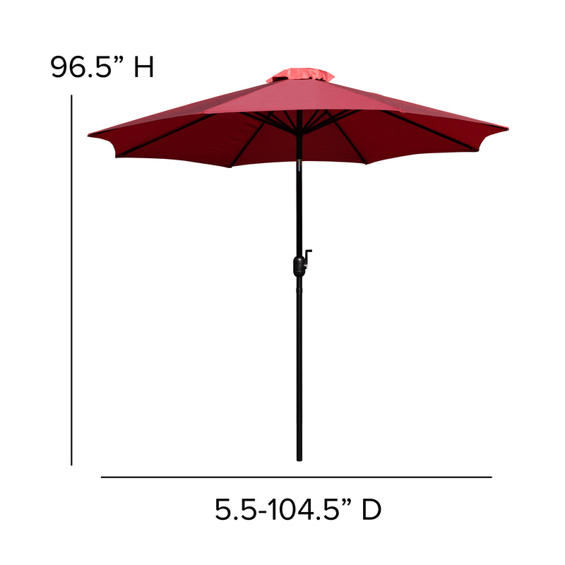 Red 9 FT Round Umbrella with 1.5" Diameter Aluminum Pole with Crank and Tilt Function