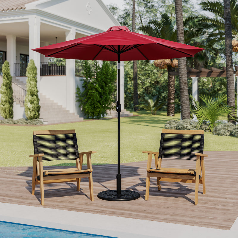 Red 9 FT Round Umbrella with 1.5" Diameter Aluminum Pole with Crank and Tilt Function