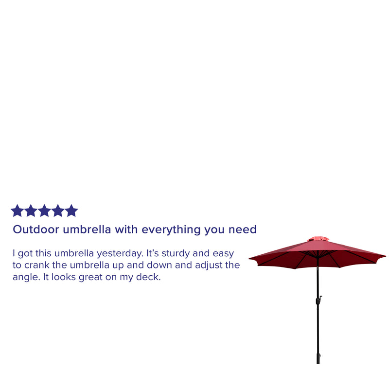 Red 9 FT Round Umbrella with 1.5" Diameter Aluminum Pole with Crank and Tilt Function