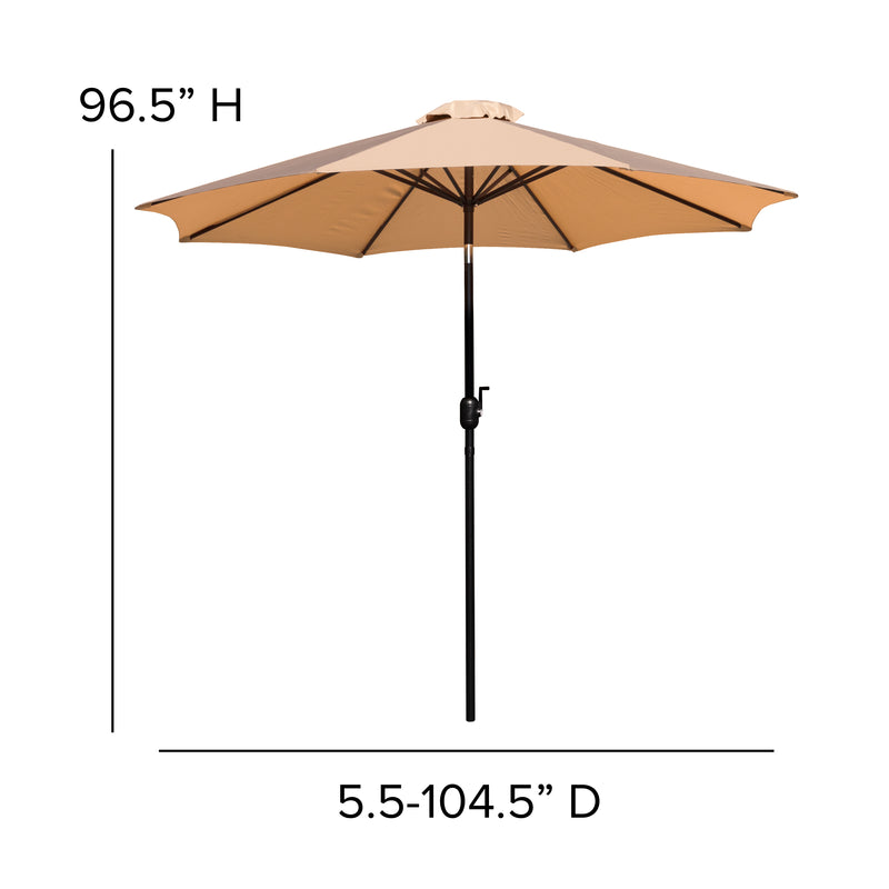 Tan 9 FT Round Umbrella with 1.5" Diameter Aluminum Pole with Crank and Tilt Function