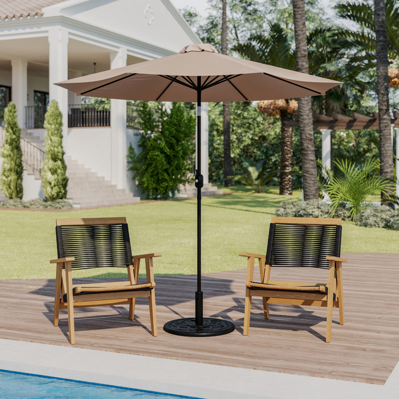 Tan 9 FT Round Umbrella with 1.5" Diameter Aluminum Pole with Crank and Tilt Function