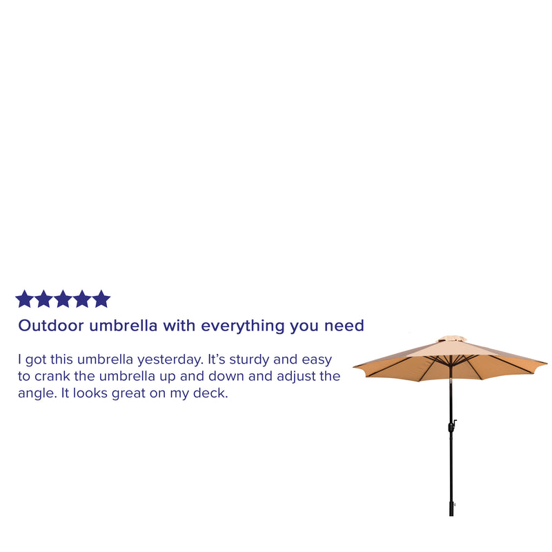 Tan 9 FT Round Umbrella with 1.5" Diameter Aluminum Pole with Crank and Tilt Function