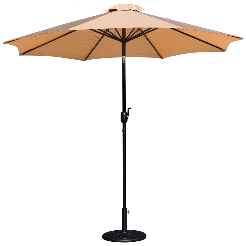 Tan 9 FT Round Umbrella with Crank and Tilt Function and Standing Umbrella Base