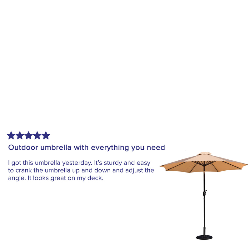 Tan 9 FT Round Umbrella with Crank and Tilt Function and Standing Umbrella Base