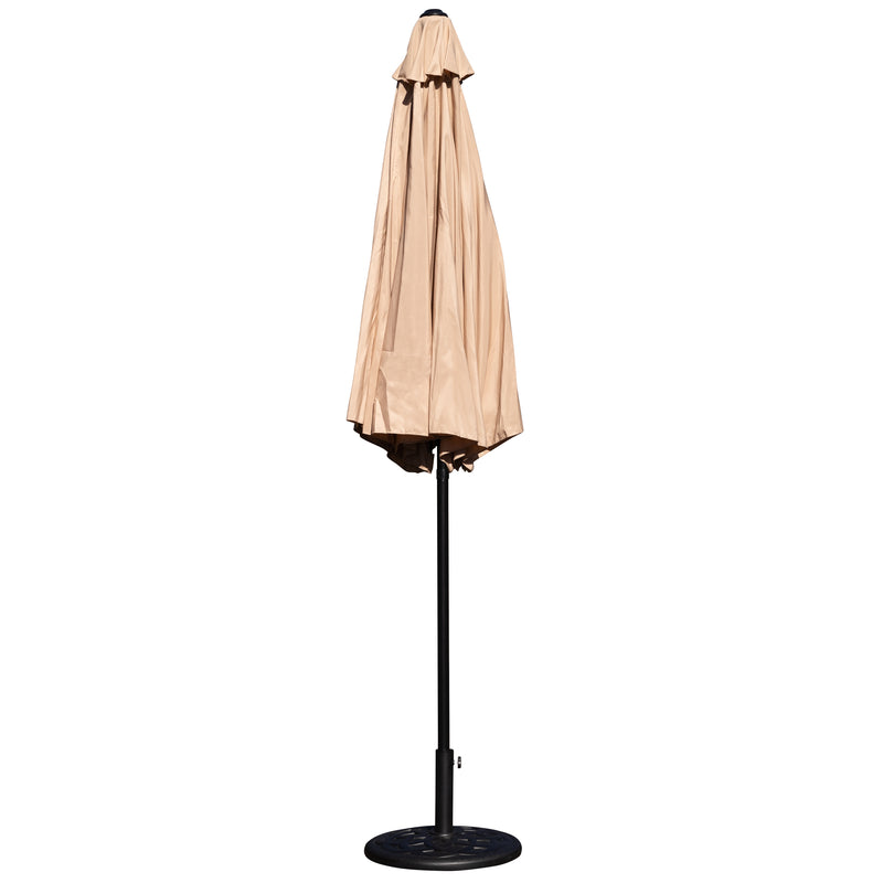 Tan 9 FT Round Umbrella with Crank and Tilt Function and Standing Umbrella Base