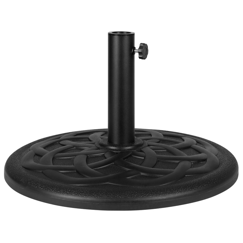 Universal Black Cement Patio Umbrella Base with Weatherproof Plastic Polymer Coating - 19.25" Diameter