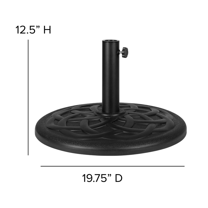 Universal Black Cement Patio Umbrella Base with Weatherproof Plastic Polymer Coating - 19.25" Diameter