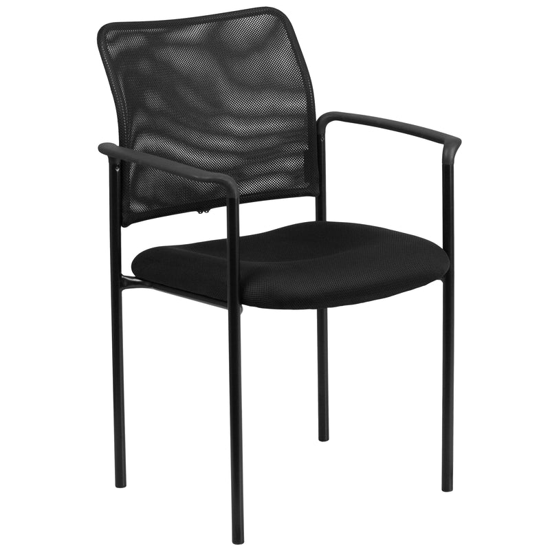 Comfort Black Mesh Stackable Steel Side Chair with Arms