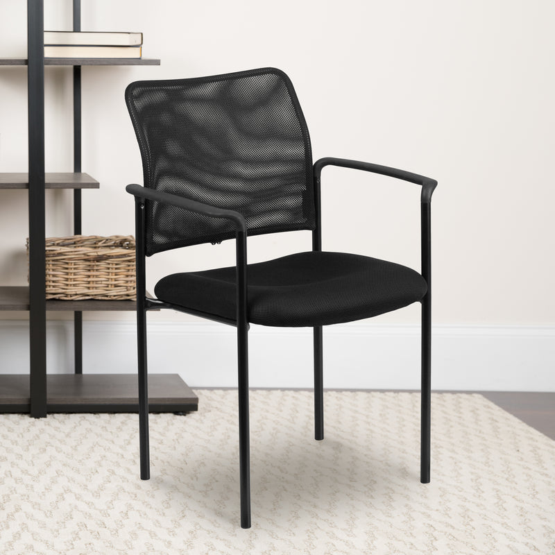 Comfort Black Mesh Stackable Steel Side Chair with Arms