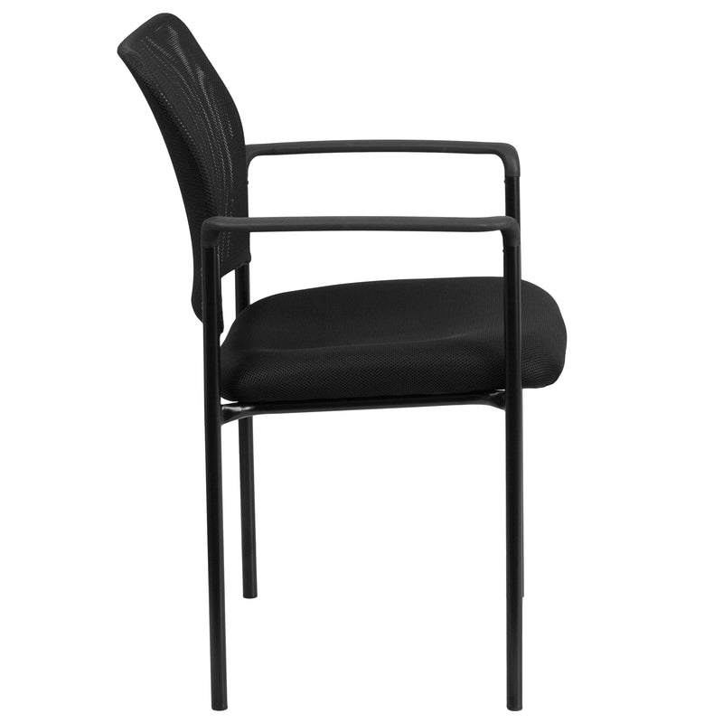 Comfort Black Mesh Stackable Steel Side Chair with Arms